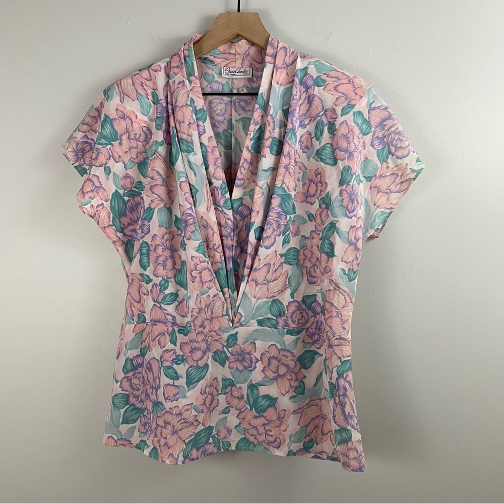 San Andre Vintage Pink Rose Short-Sleeved Blouse